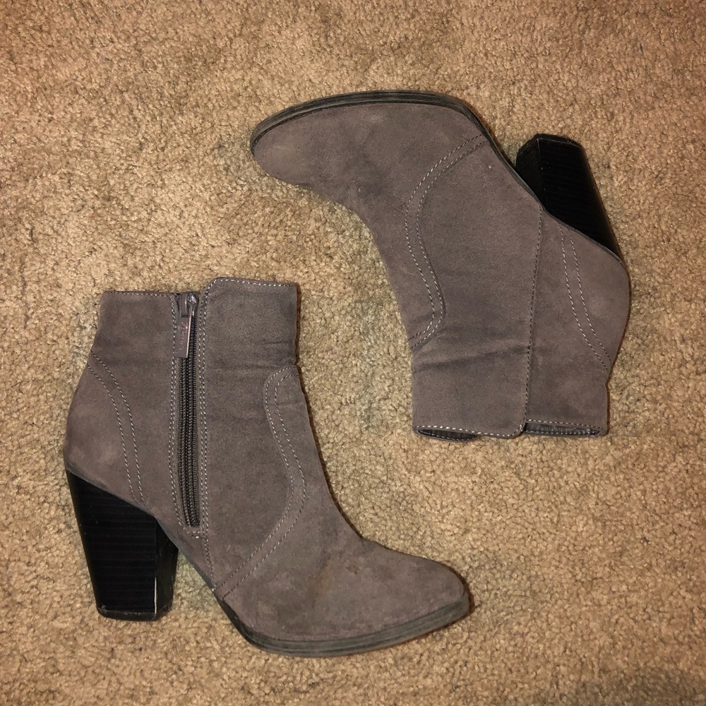 Grey heeled booties